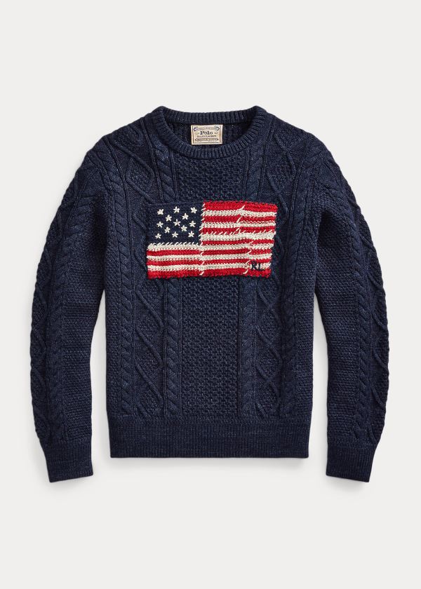 Polo Ralph Lauren Aran Patchwork-Flag Striktrøje Herre Danmark (WYCKN9708)